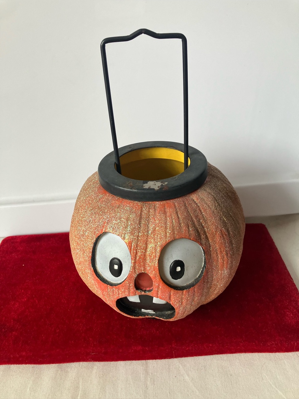 Vintage Illuminations Scared Pumpkin Lantern Halloween Glitter Jack O Lantern.